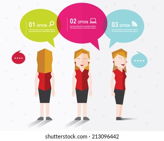 Woman with front, side and back view talking vector design