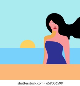 woman in front of sunset