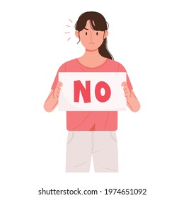 A woman frowning while holding a board with no written on it. Infidelity concept vector illustration.