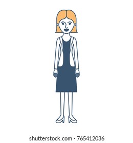 woman full body with blouse and jacket and skirt and heel shoes with short straight hairstyle in color sections silhouette