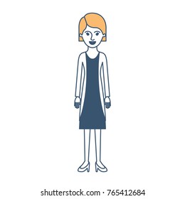 woman full body with blouse and jacket and skirt and heel shoes with short hair in color sections silhouette