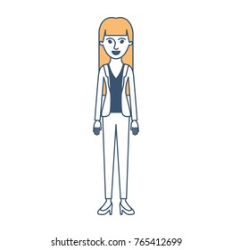 woman full body with blouse and jacket and pants and heel shoes with straight long hair in color sections silhouette