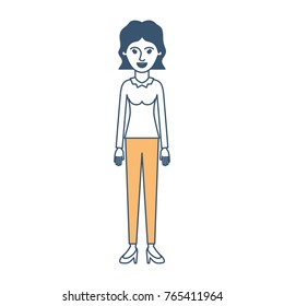 woman full body with blouse long sleeve and pants and heel shoes with short wavy hair in color sections silhouette