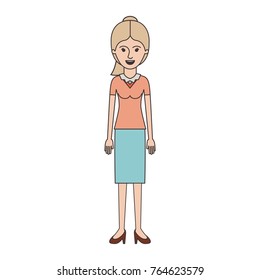 woman full body with blouse and skirt and heel shoes with ponytail hair in colorful silhouette
