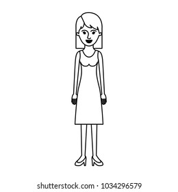 woman full body with dress and heel shoes with mid length hair in monochrome silhouette