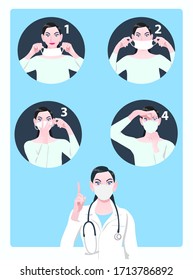 woman gag with worry gesture. Healthy of female wear protective mask against infectious diseases and flu. Stop the infection. Health care concept. Vector illustration cartoon 