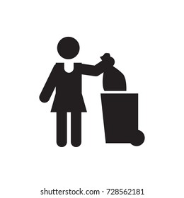woman with garbage icon vector isolated on white background