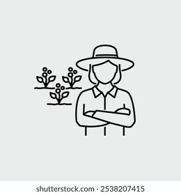 Woman Gardener With Crossed Arms Avatar Vector Line Icon