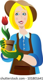 Woman gardener with a tulip