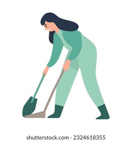Woman gardening with cute equipment icon isolated
