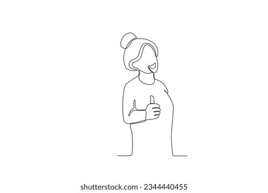 A woman gave a thumbs-up with a smile. World smile day one-line drawing