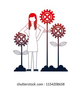 woman with gears flowers