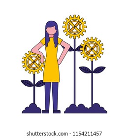 woman with gears flowers