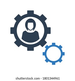 woman and gears icon - girl and settings symbol - female and options vector
