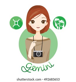 Mujer Con Signo Zodiaco Gemini, Astrológica, Constelación, Belleza, Mujer, Occidental, Afortunado, Estilo De Vida 