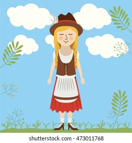 woman german germany cartoon avatar cloth traditional oktoberfest icon. Colorful and Flat design. Vector illustration