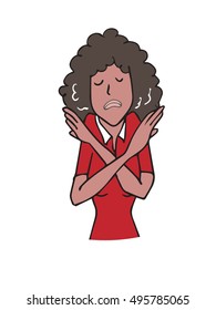 woman gestures cross hands say no cartoon drawing