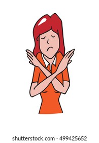 woman gestures cross hands say no cartoon drawing