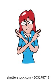 woman gestures cross hands say no cartoon drawing