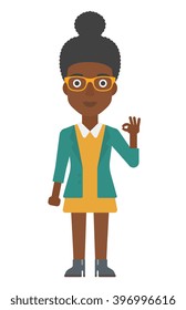 Woman gesturing OK sign. 