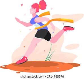 woman get finished first on run race flat illustration
