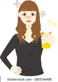 A woman gets angry while drinking beer