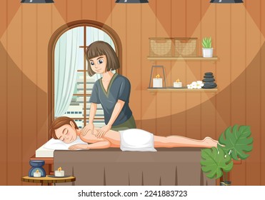 Woman gets body massage spa illustration