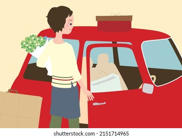 woman gets into her car after shopping
