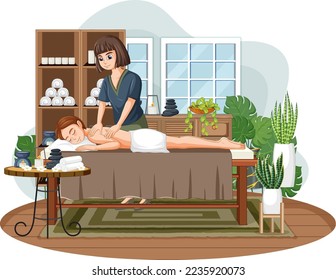 Woman gets spa body massage illustration