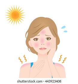 A Woman Gets Sunburns On Her Face And Shoulders/sunburn Woman