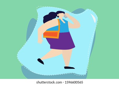 Woman is getting a call from someone. Flat Design Style