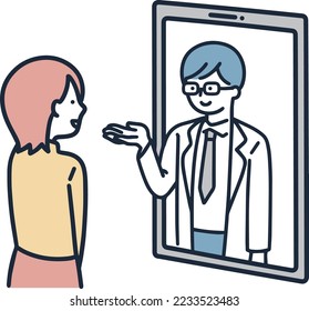 Woman getting diagnosed online Simple Illustration