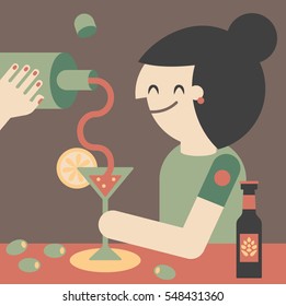 Woman getting a drink served on a bar