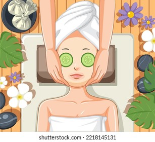 Woman getting facial mask spa illustration