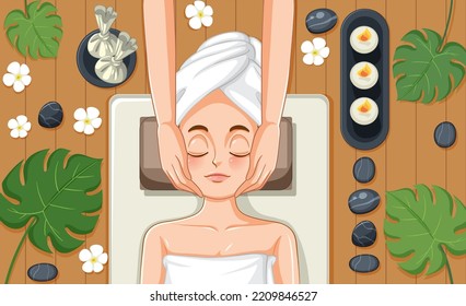 Woman getting facial massage spa illustration