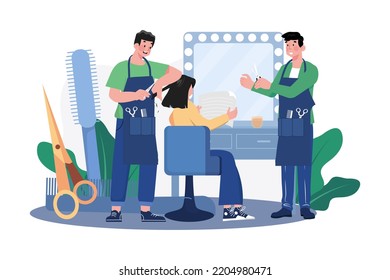 Woman getting her hair cut at the beauty salon.