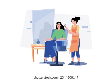 Woman Getting Her Hair Cut At The Beauty Salon.