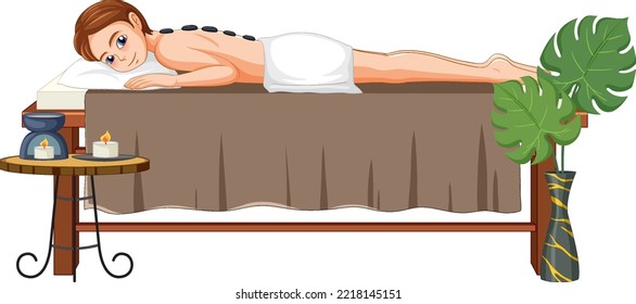 A woman getting hot stone therapy illustration