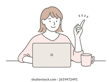 Mulher tendo uma ideia enquanto trabalha em um laptop