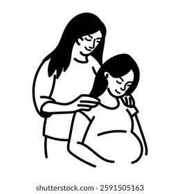 Woman getting a pregnancy massage, hand drawn icon
