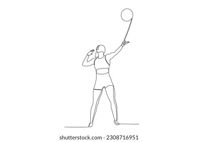 A woman getting ready to do the top pass. Beach volleyball one-line drawing