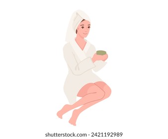Woman getting spa treatment with white towel on head and torso vector illustration isolated on white background
