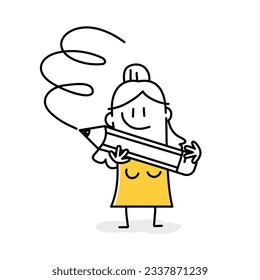 Woman with a giant Pencils. Stick figure. Doodle style. Vector illustration.