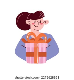 woman with gift box character