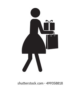 woman and gift icon vector illustration on the white background
