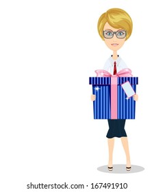 woman with a gift on a white background, vector