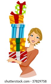 Woman with Gifts - Vector