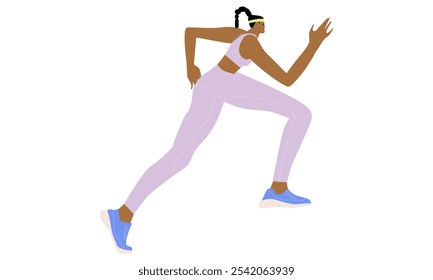 Woman, girl athlete running. Jogger exercising, physical training. Active healthy cardio sport workout for endurance. Flat vector illustration isolated on white background.