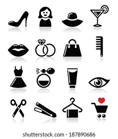 Woman or girl - beauty and fashion vector icons set 