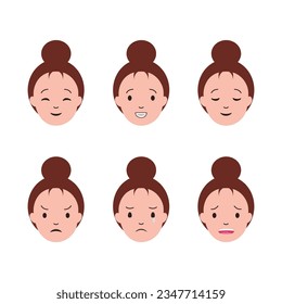 Las emociones de una mujer o una niña dibujando. Expresión facial para ilustración